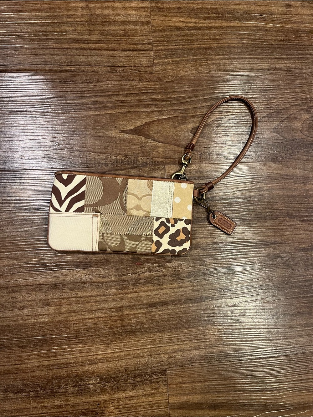Coach Patchwork Wristlet - Beige, Brown, Cream